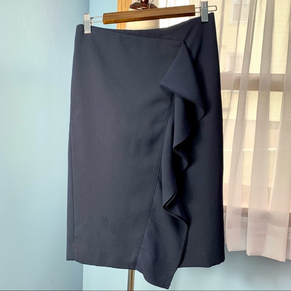 J. Crew Navy Ruffle Crepe Pencil Skirt - Picture 7 of 10
